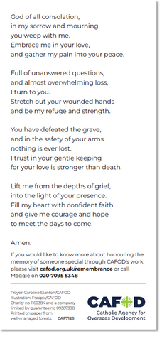 Bereavement prayer card