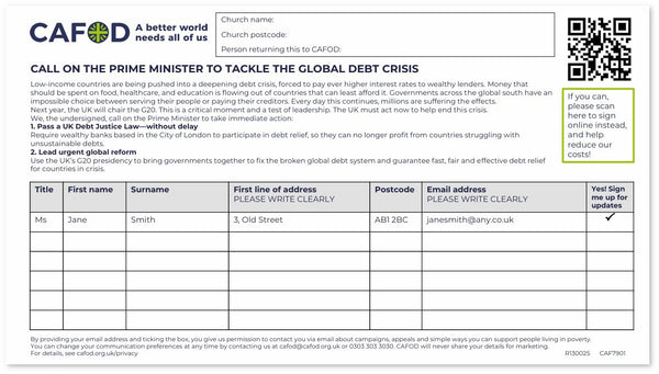 Campaign petition sheet